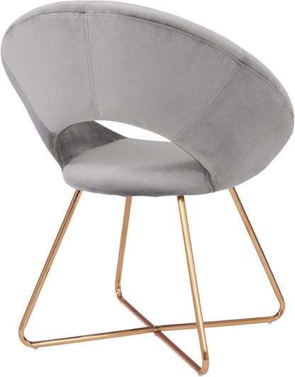 Modern Accent Velvet Chairs Single Sofa Comfy Upholstered Arm Chair Mid-Century Leisure Lounge Chairs with Golden Metal Frame Legs 1 PCS Grey